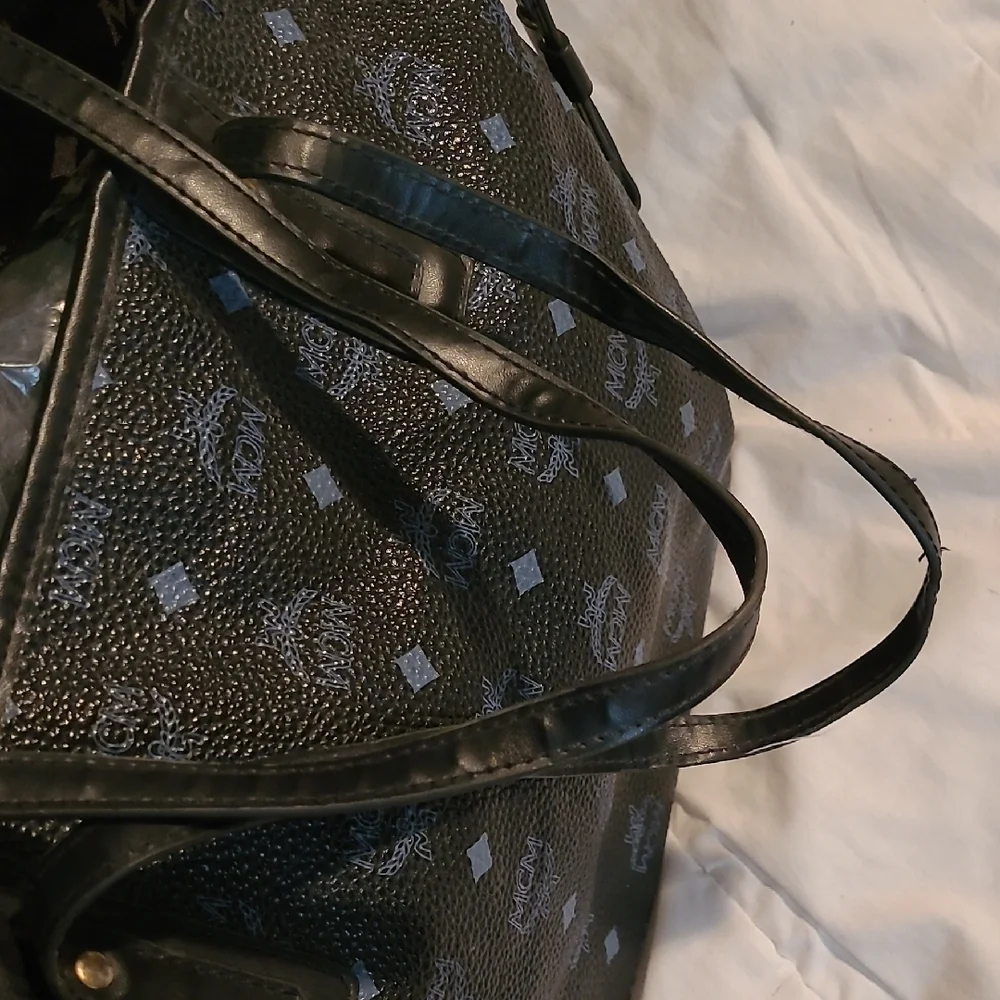 MCM Black and Gold Tote with Logo Pattern - Picture 2 of 8